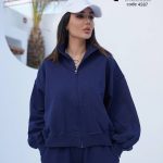 سویشرت یقه دار کوتاه تمام زیپ