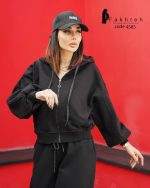 سویشرت تک کوتاه ساده کلاه دار-تمام زیپ